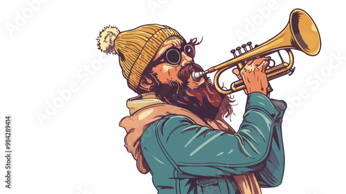 Hipster Man Shouting in Trumpet Hand-drawn Vector Isolate