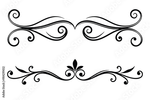 
Vintage Filigree Swirls, calligraphy decorative scroll, Fancy Line Flourishes Swirls Elements, vintage curly line Text Ornaments, curls text divider flourish Swirl, calligraphic curl lines
