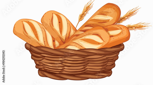 Homemade Bakery Bunch of Bread Baguette in Basket