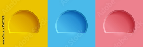 A collection of realistic round wall niches with shadows. Vector illustration.
