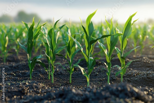 Young green corn growing on the field. Young Corn Plants.