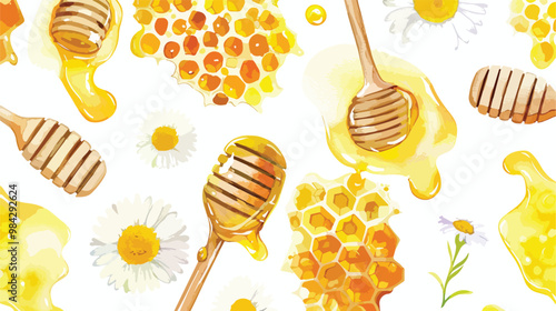 Honey Seamless Watercolor Pattern Illustration