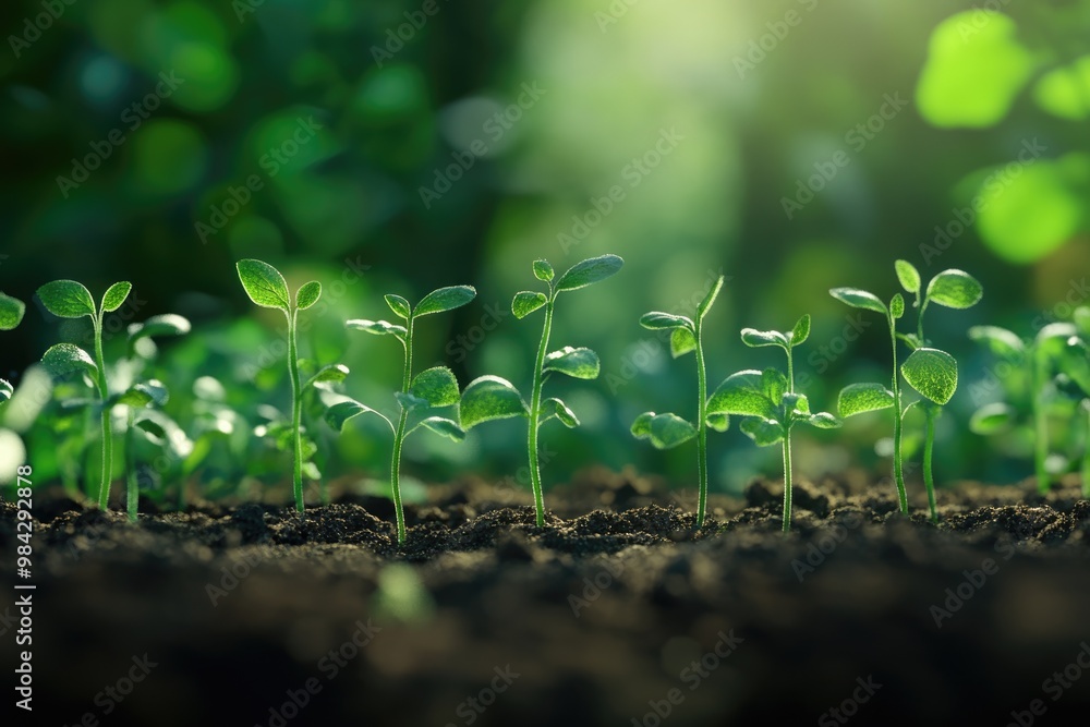 baby plants growing in germination sequence on fertile soil with natural green background baby plants growing in germination sequence on fertile soil with natural green background