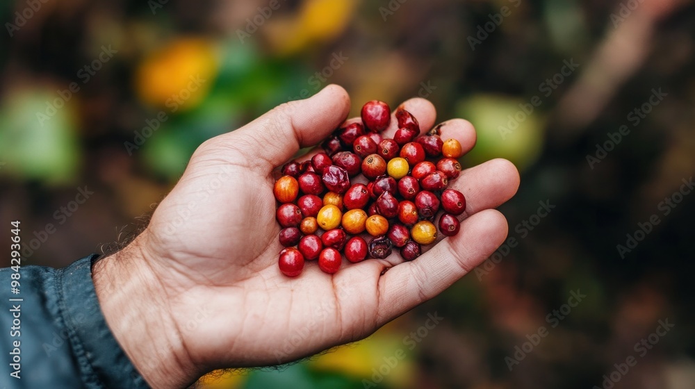 palm gripping coffee beans with dried fruit palm gripping coffee beans with dried fruit
