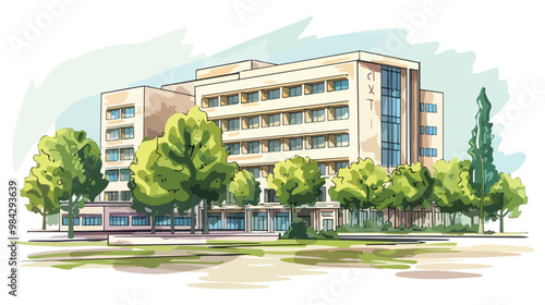 Hand-drawn Hospital City Building Vector Illustration