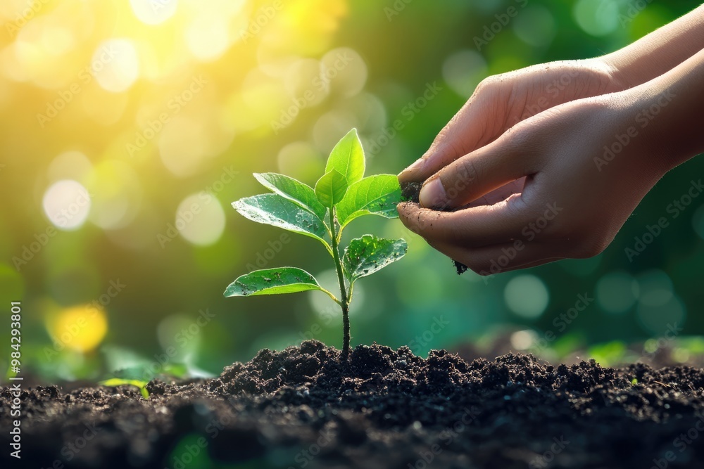 Farmer nurturing tree on fertile soil to protect nature. Farmer nurturing tree on fertile soil to protect nature.