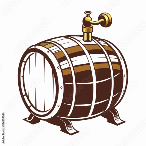 Vintage Wooden Beer Barrel with Tap in Classic Brewing Design