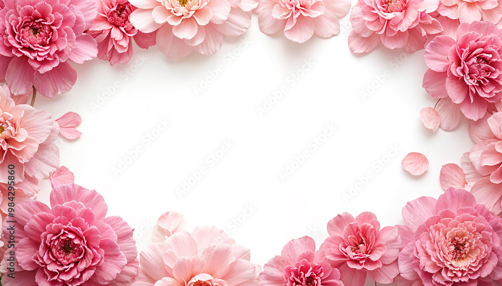 Flower frame. Floral background. Delicate pink flowers on white background Flower frame. Floral background. Delicate pink flowers on white background