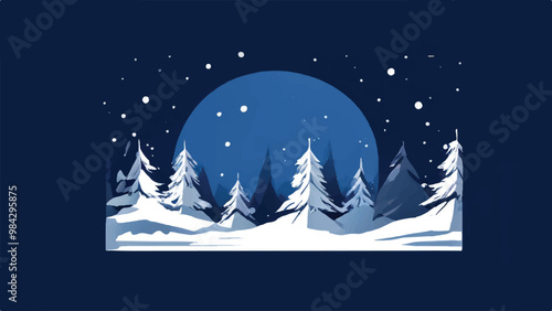 Snowy Winter Landscape. winter landscape with snow and tree. Vector Background. 