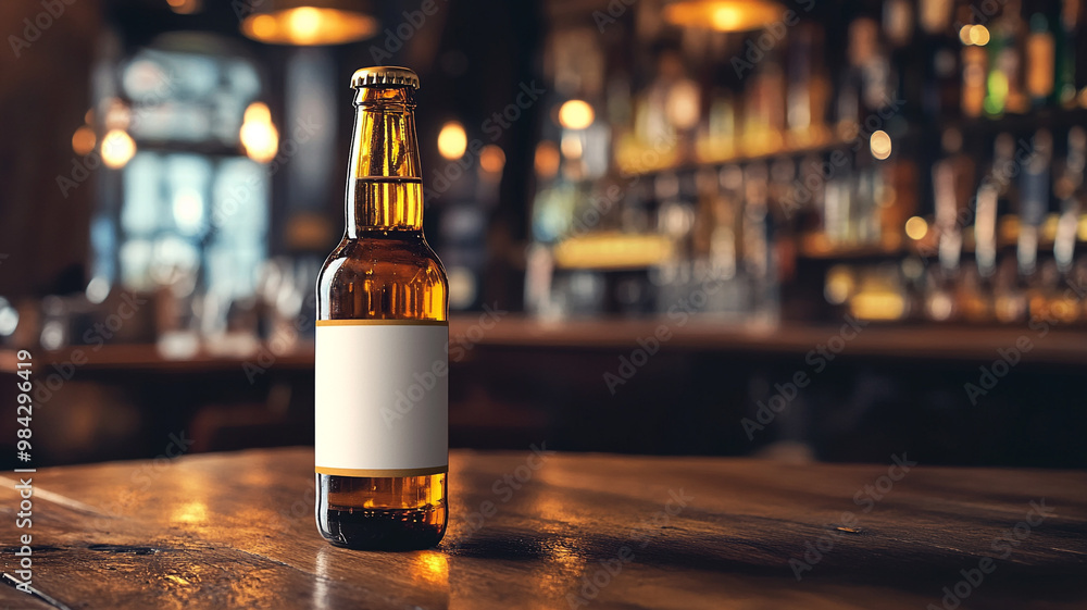 blank label of a beer bottle mockup on a wooden table blank label of a beer bottle mockup on a wooden table
