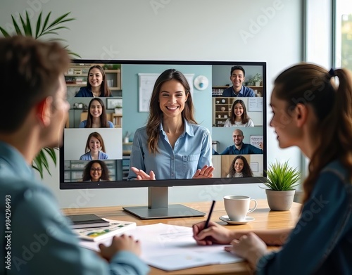 Teacher Remotely Connecting with Students Online