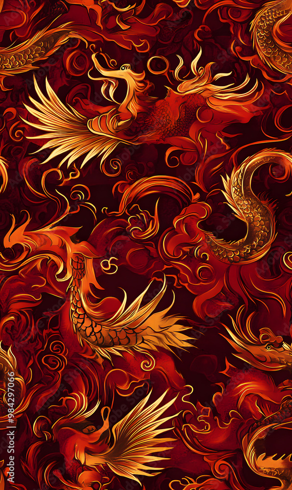 Chinese-inspired doodle tile seamless patterns in an illustrator graphic style Chinese-inspired doodle tile seamless patterns in an illustrator graphic style