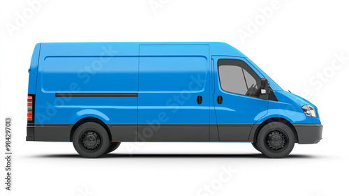 blue delivery van isolated on white background photo