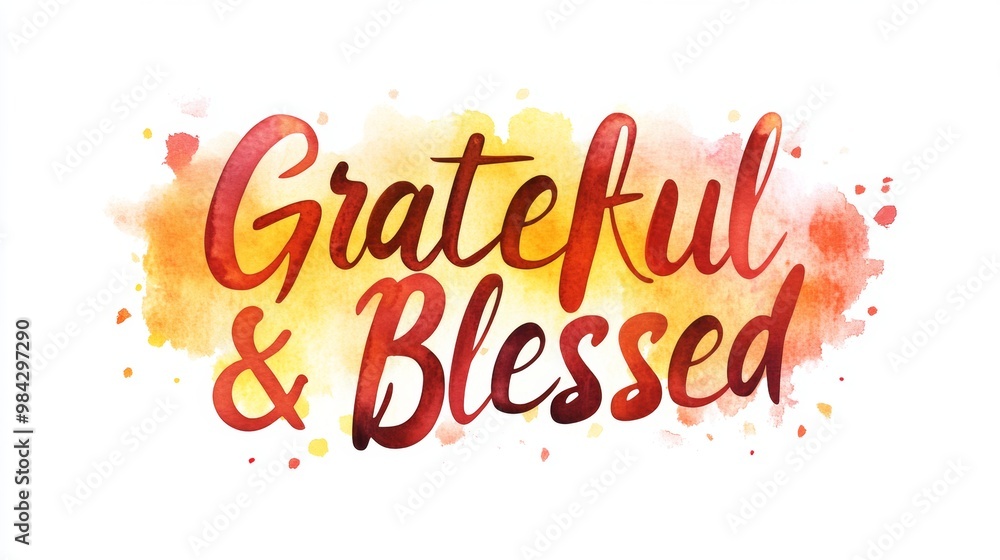 Obraz premium Colorful watercolor text design expressing gratitude and blessings.