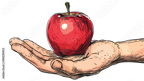 Creative Hand Holding Apple Symbol in Palm Drawing