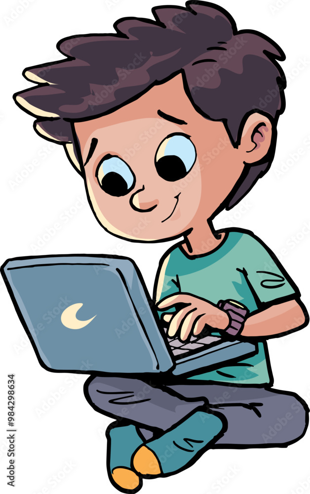 boy is sitting on the floor and typing on the laptop in the room2 boy is sitting on the floor and typing on the laptop in the room2