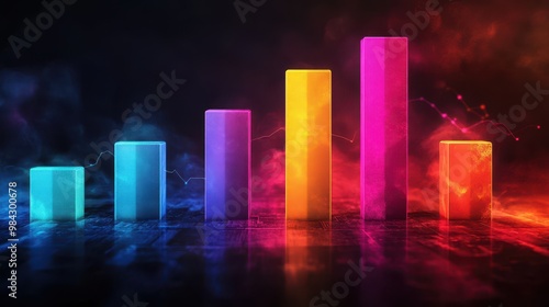 A bar graph with glowing neon colors, each bar higher than the previous, showing the growth of a business over time.