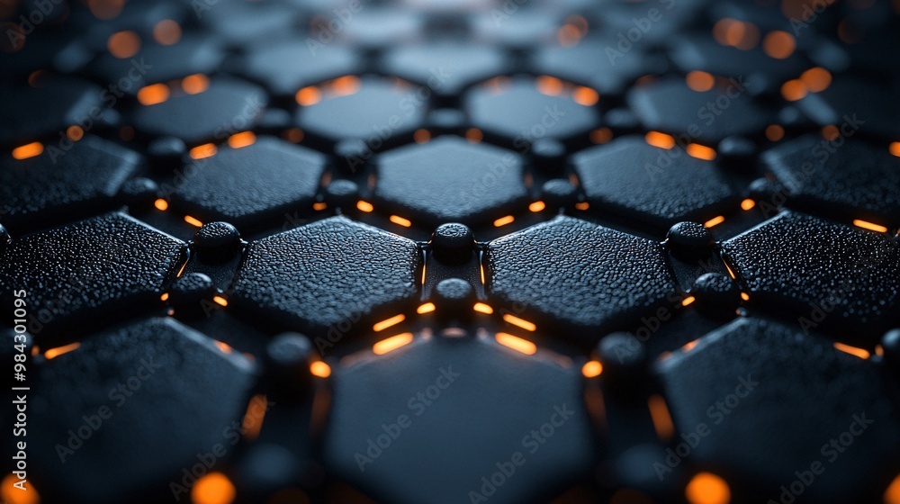 A close-up of hexagonal carbon structures on a molecular level, with reflective surfaces showing their high-tech nature A close-up of hexagonal carbon structures on a molecular level, with reflective surfaces showing their high-tech nature