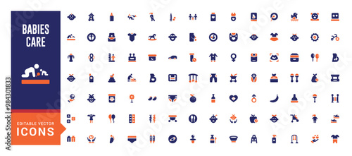 Babies care colorful icon set. Color filled icon set, glyph set for web and ui. Solid icons, Vector illustration.