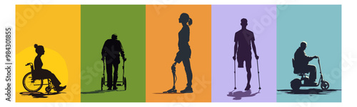 Collage of silhouettes of mother and her child over colorful banner tiles. Mother's Day concept