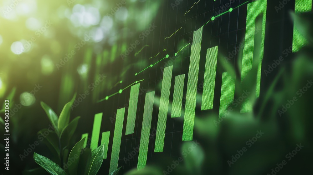Dynamic Eco-Investing Stock Performance Chart in Finance Office Setting Dynamic Eco-Investing Stock Performance Chart in Finance Office Setting