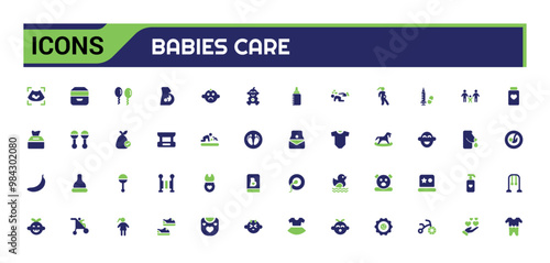 Babies care colorful icon set. Color filled icon set, glyph set for web and ui. Solid icons, Vector illustration.