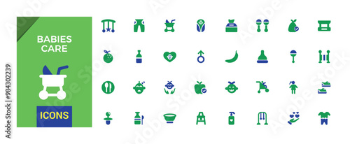 Babies care colorful icon set. Color filled icon set, glyph set for web and ui. Solid icons, Vector illustration.