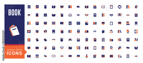 Colorful book icon collection. Related to library, e-book and more. Color filled icon set, glyph icon set for web and ui. Solid icon set. Vector illustration.