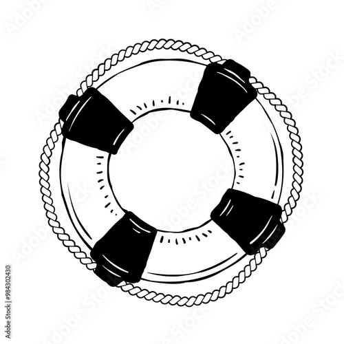 Lifebuoy icon, vector illustration in doodle style