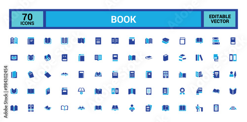 Colorful book icon collection. Related to library, e-book and more. Color filled icon set, glyph icon set for web and ui. Solid icon set. Vector illustration.