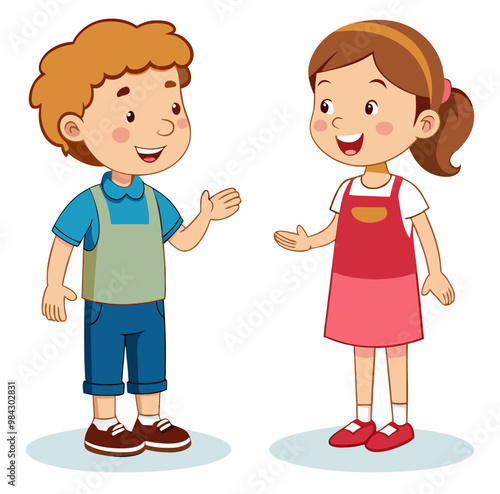 Two Kids Talking Cartoon Character vector illustration stock illustration