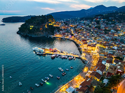 Aerial view of Parga, in the region of Preveza in Epirus, Greece photo