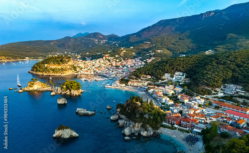Aerial view of Parga, in the region of Preveza in Epirus, Greece