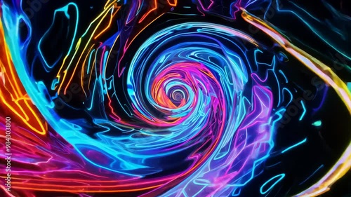 Abstract background with a swirling vortex of neon colors in abstract, psychedelic patterns under colorful lighting

. photo