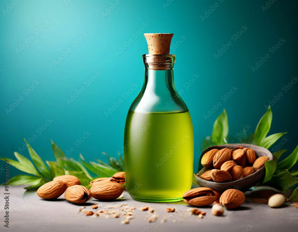 Almond butter close-up with almonds scattered nearby. Transparent bubble template for presentation, atmosphere of relaxation, calm, tranquility Almond butter close-up with almonds scattered nearby. Transparent bubble template for presentation, atmosphere of relaxation, calm, tranquility