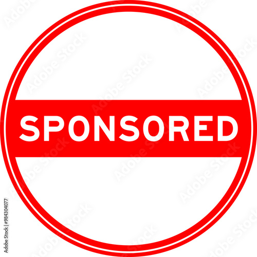 Red color round seal sticker in word sponsored on white background