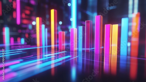 Wallpaper Mural A digital bar graph with bold, neon hues, illustrating the steady progression of business growth, set on a modern interface. Torontodigital.ca