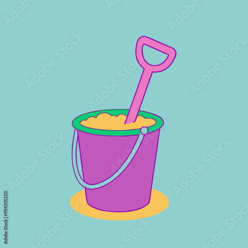 Beach children's bucket and shovel with sand stock illustration