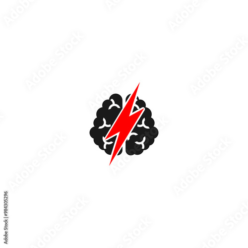  Human Brain with Lightning icon  isolated on white background.
