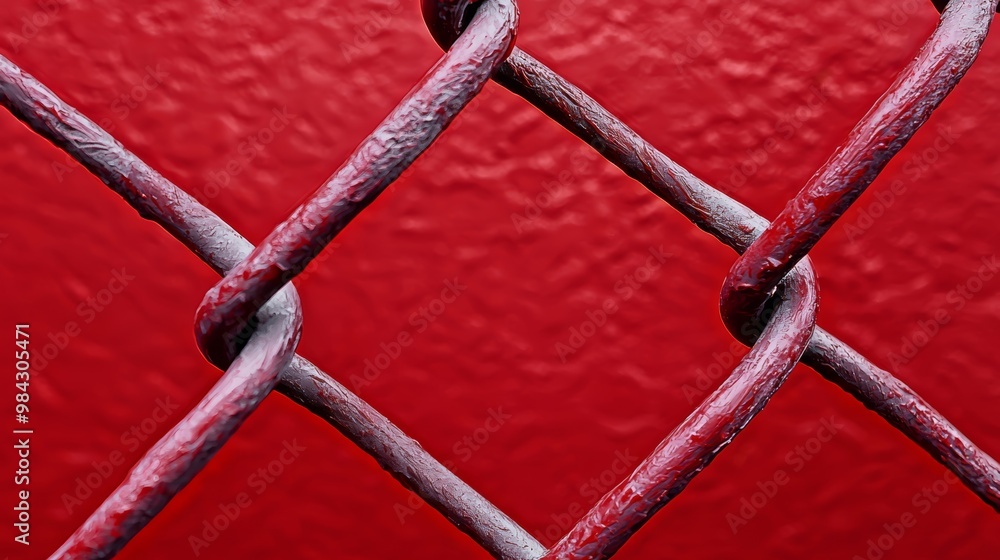 A close-up of a chain-link fence with a textured red background, creating a contrast between structure and color. A close-up of a chain-link fence with a textured red background, creating a contrast between structure and color.