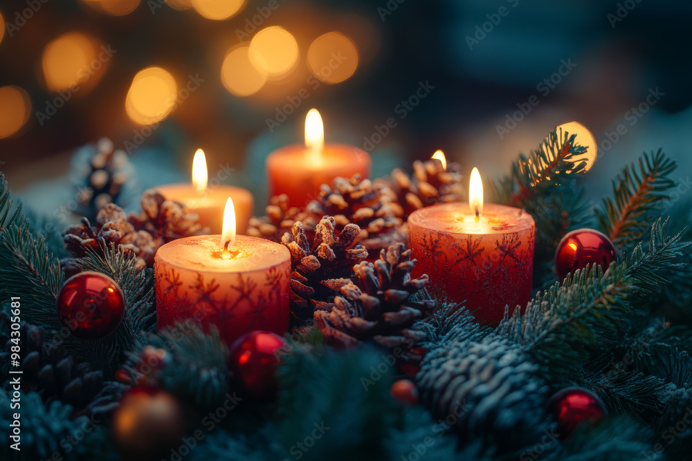 Celebrating Christmas Eve with a traditional Christmas wreath