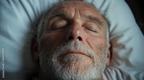 A close-up of an older man resting comfortably in bed, with soft light highlighting the wrinkles that tell a lifetime of stories.