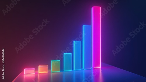 A futuristic bar graph with a neon gradient, indicating the progression of business development, set on a sleek display. Free Download A futuristic bar graph with a neon gradient, indicating the progression of business development, set on a sleek display. - GFXLoad