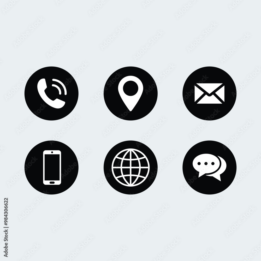 Contact us icon simple design. Phone, location, address, support, message, business card symbol set design Contact us icon simple design. Phone, location, address, support, message, business card symbol set design