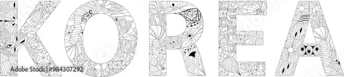 Korea is a peninsular region in East Asia. Vector decorative zentangle object for coloring. photo