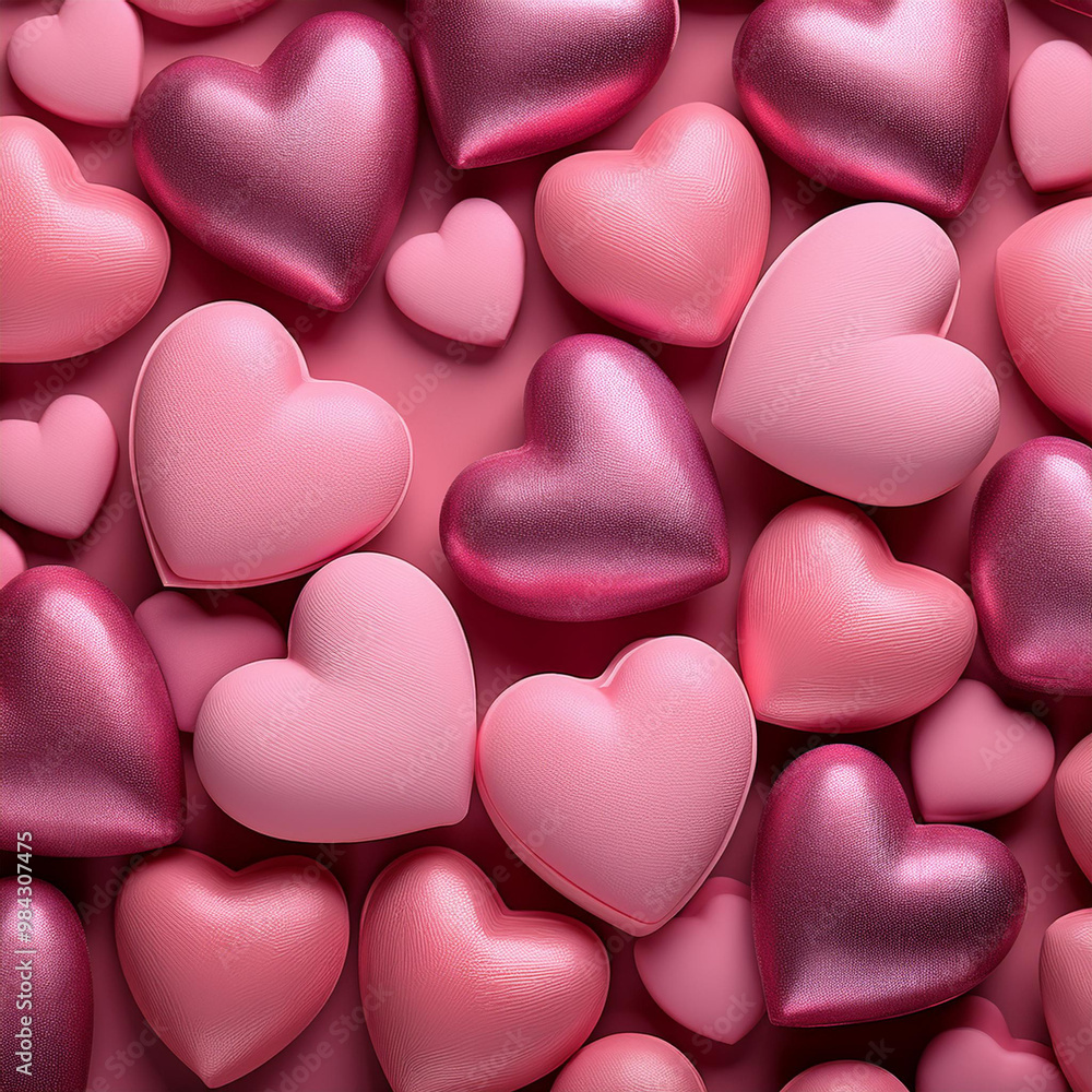 Fototapeta premium ピンクの背景に沢山のピンク色のハート