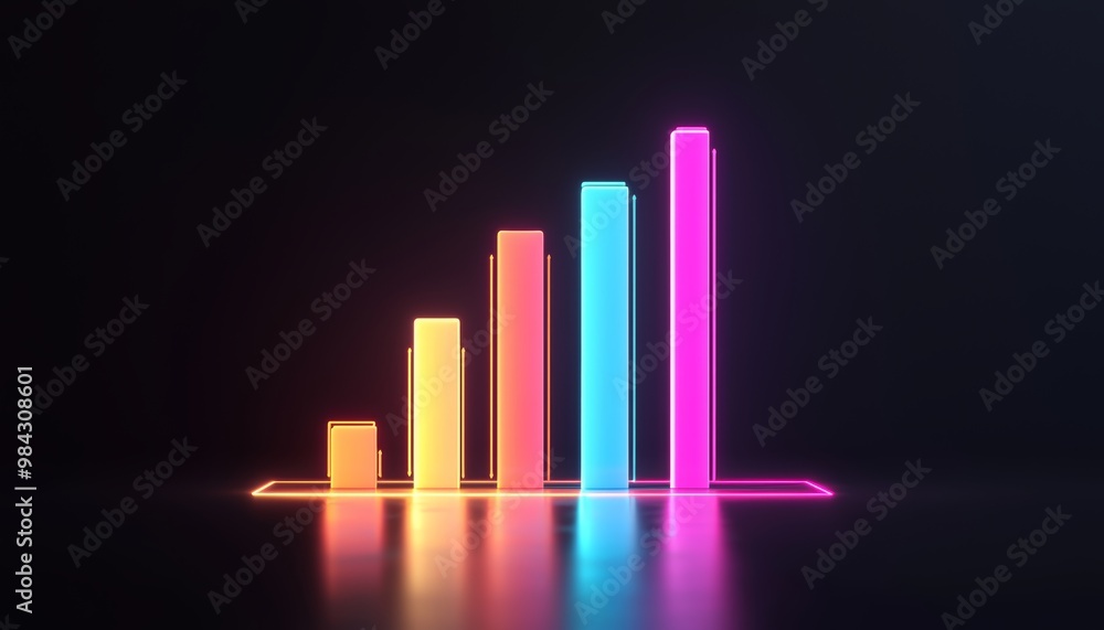 Fototapeta premium A futuristic, glowing bar chart with colorful bars illustrating growth metrics and financial success.
