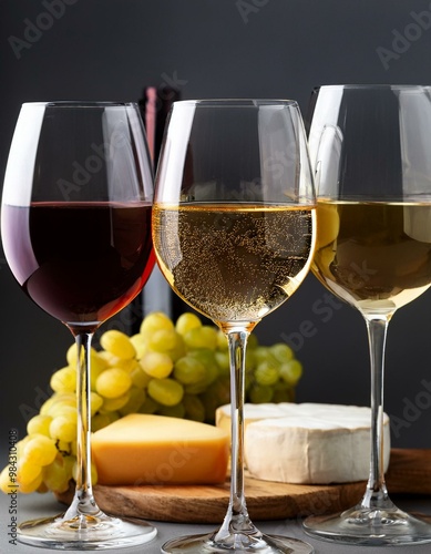 Aperitifs und Vorspeisen bestehend aus Wein, Käse und Trauben photo