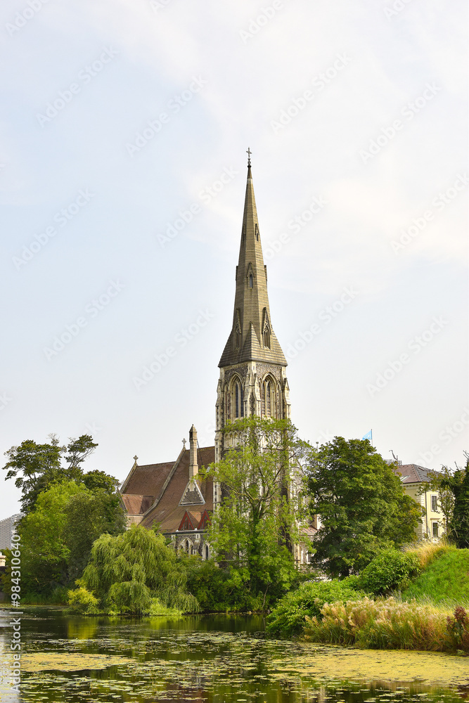 St. Albans Church in Copenhagen. Landscape with an Anglican church. St. Albans Church in Copenhagen. Landscape with an Anglican church.