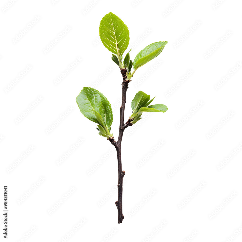 Close-up Photo of Small Budding Tree Branch on Clean White Background Close-up Photo of Small Budding Tree Branch on Clean White Background